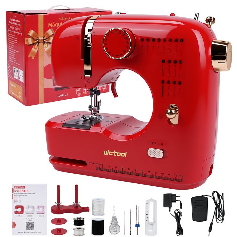 Victool 520PLUS Mini Multifunctional Electric Sewing Machine, Red