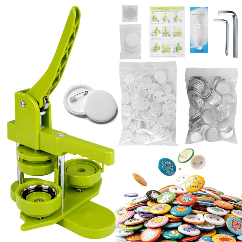 Button Badge Maker Machine Kit with Round Pin Button Parts, Green