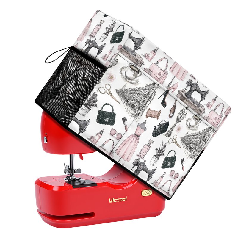 Printed Sewing Machine Dust Cover with Mesh Storage Pocket