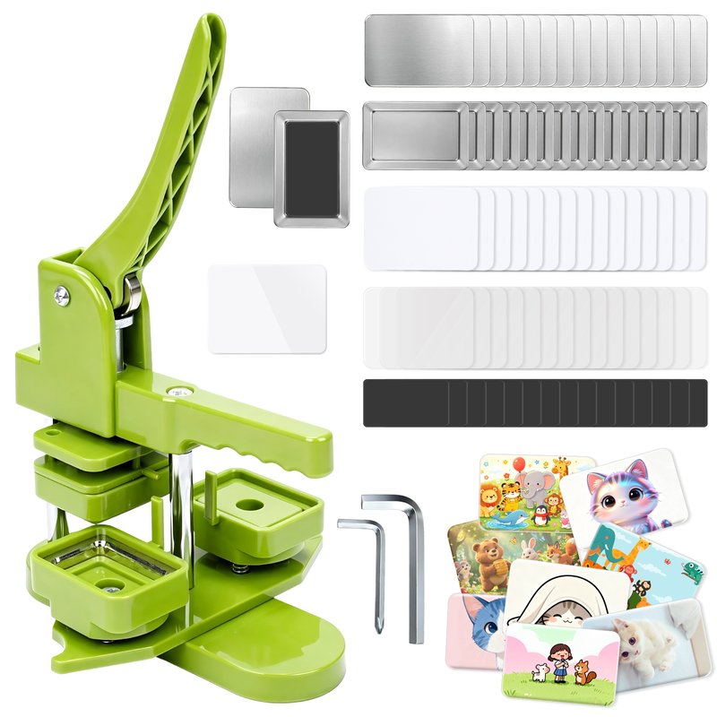 Rectangular Button Badge Maker Press Kit with Metal Blanks, Green