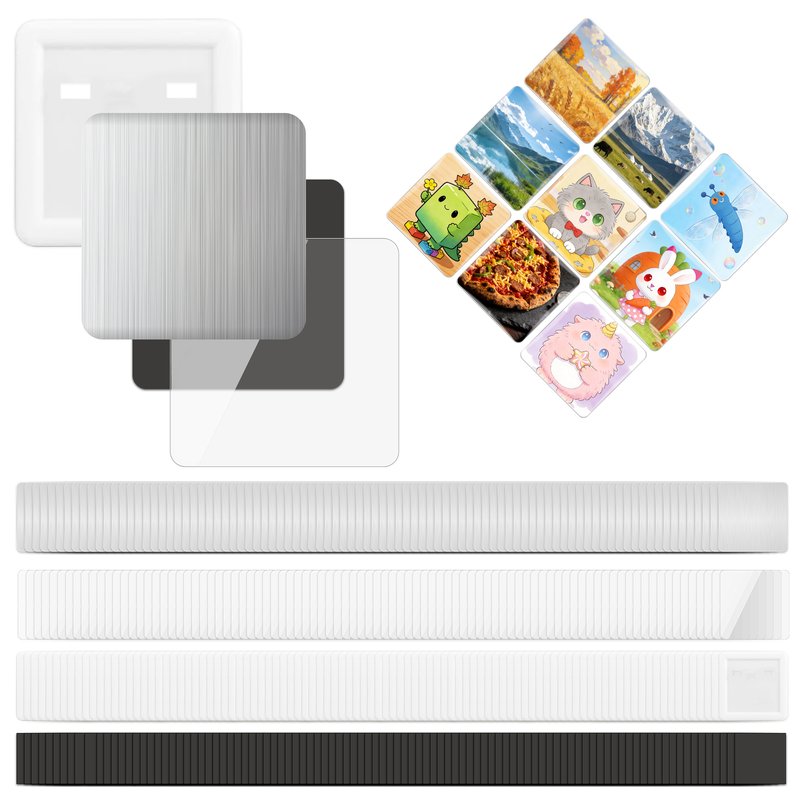 Square Pin Button Badge Components Set with Clear Films