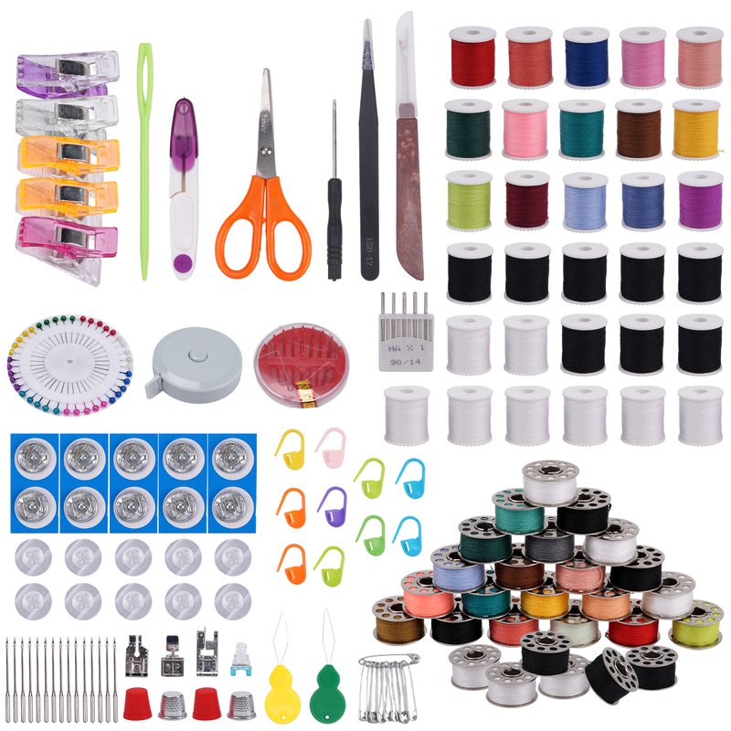Sewing Kit Set with Thread Spools Bobbins Scissors and Needles