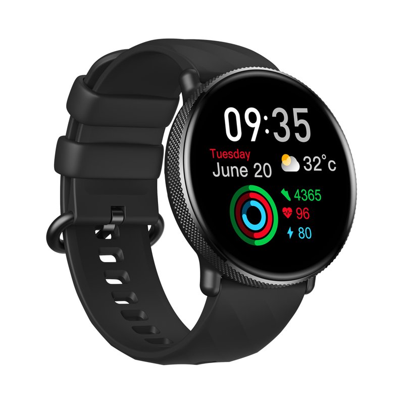Round Smart Watch with Knurled Bezel Black