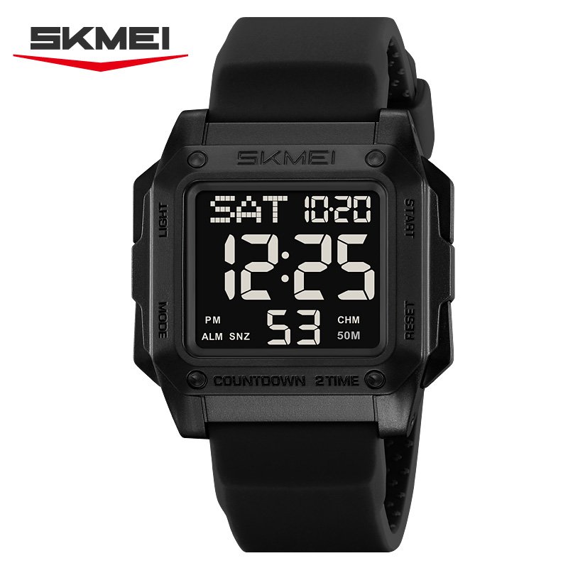SKMEI Square Digital Sports Watch Black 50m Water Resistant