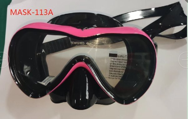 MASK-113A潜泳镜呼吸管套装男女成人大框钢化玻璃面镜潜水游粉色套装（潜水面镜+呼吸管+鼻夹耳塞），下单备注品名，潜水面镜贴防雾膜