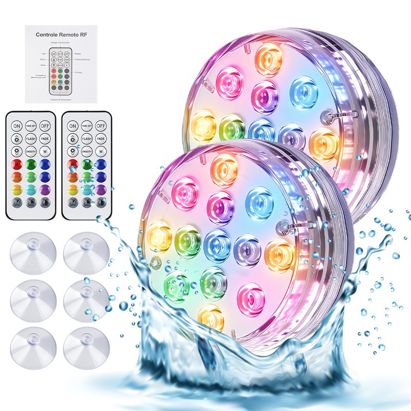 Submersible RGB LED Pool Lights with Remote Control 2 Pack