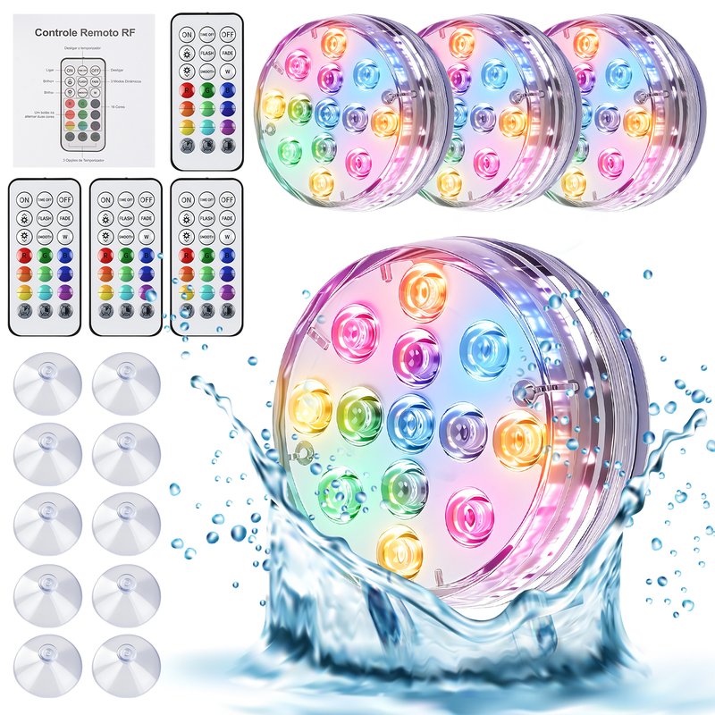 Submersible RGB LED Pool Lights with Remote Control 4 Pack