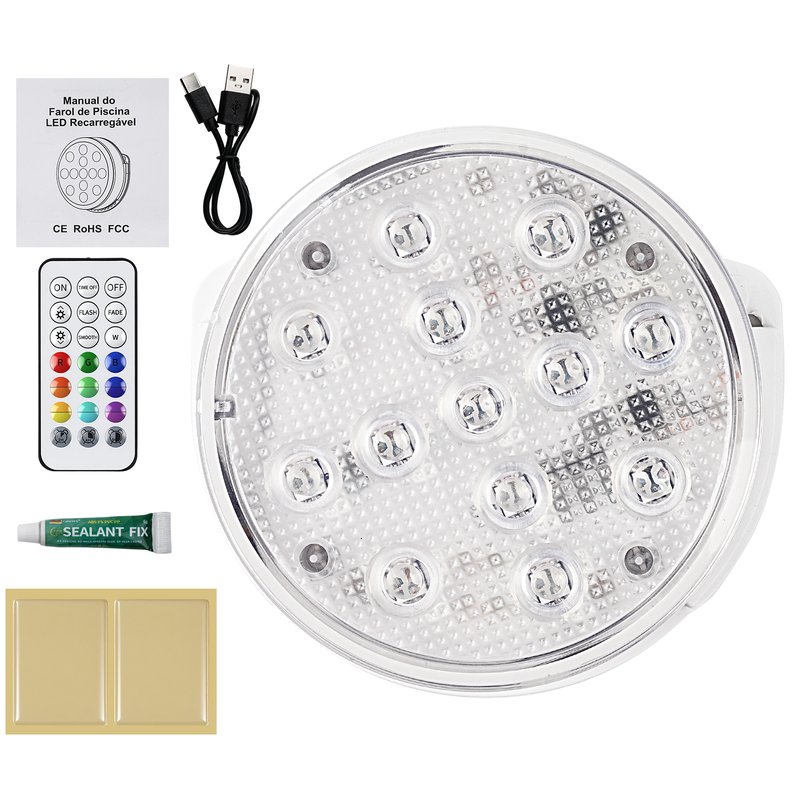 USB Rechargeable Submersible LED Pool Light with Remote