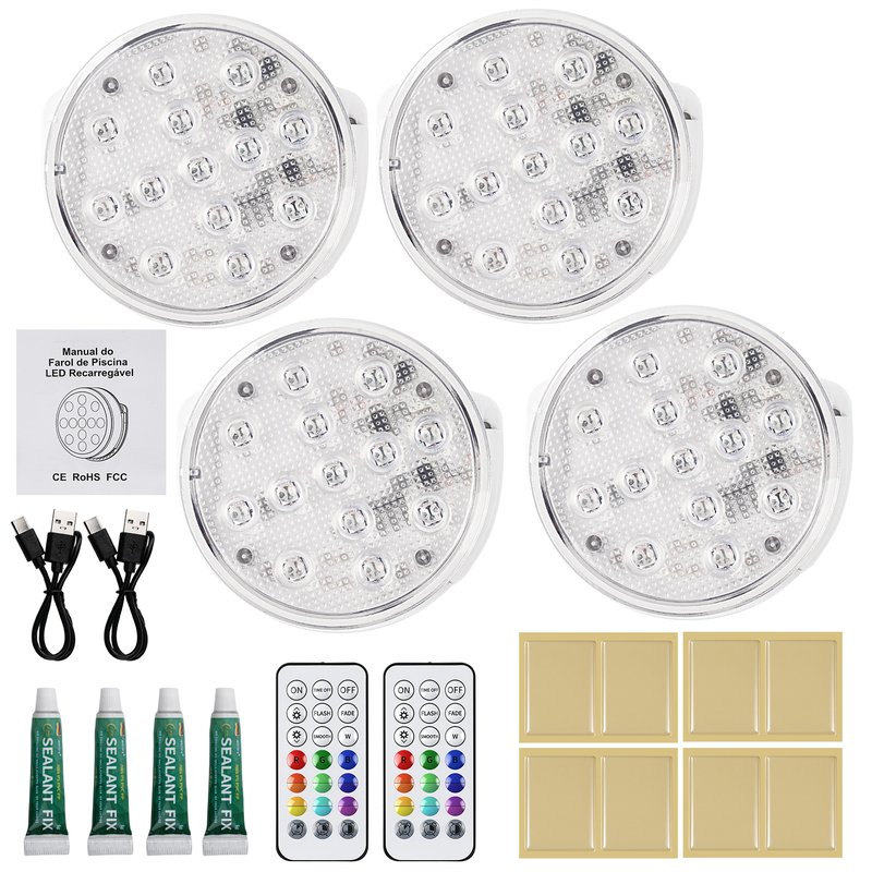 USB Rechargeable Submersible LED Pool Lights 4 Pack