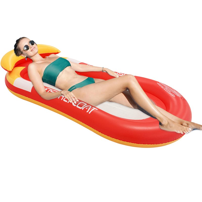 Inflatable Pool Lounger Float with Headrest Red