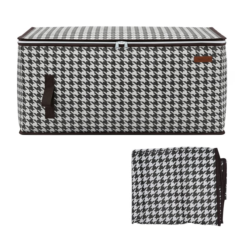 Foldable Clothes Storage Bag Houndstooth Pattern with Zipper