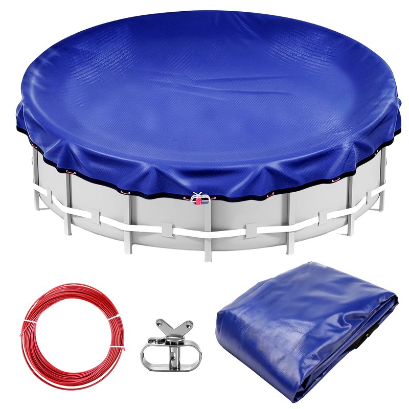 Round Pool Cover with Cable and Winch Blue