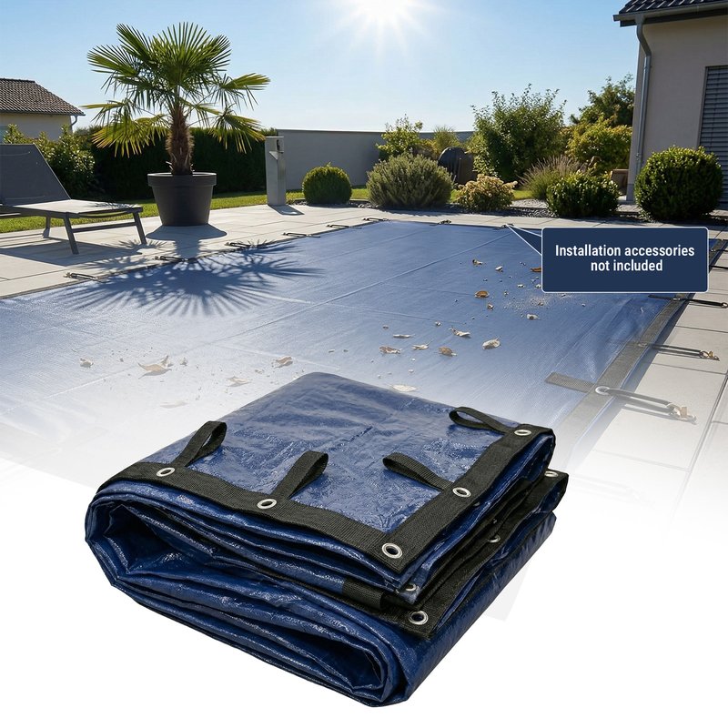 Rectangular Pool Safety Cover Tarp with Grommets Blue