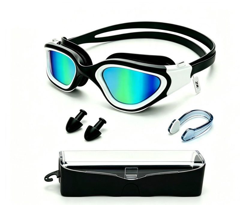 Mirrored Lens Swimming Goggles with Earplugs Nose Clip and Case