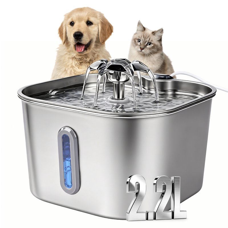 2.2L Stainless Steel Pet Water Fountain