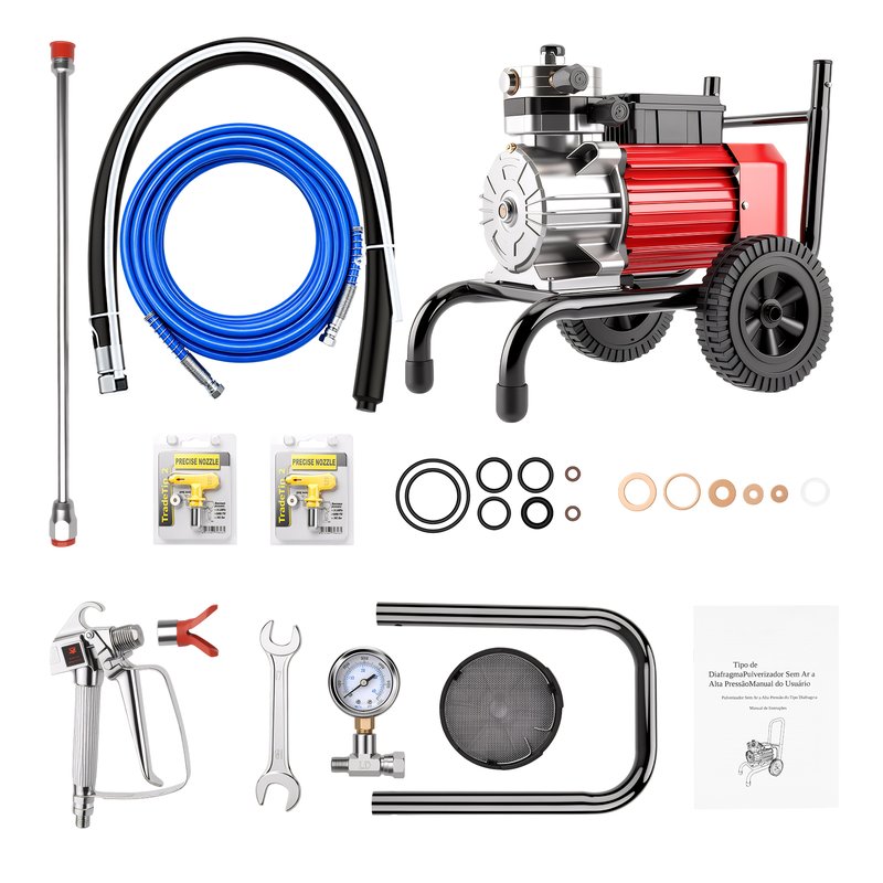 High Pressure Airless Paint Sprayer with Wheeled Cart