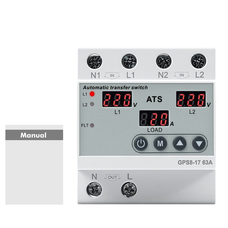 GPS8-17 63A Single Phase Automatic Transfer Switch with Dual Display